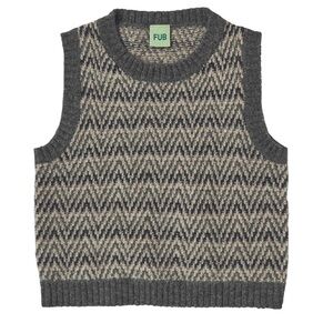 FUB Lambswool Zigzag Knit Sleeveless Sweater Vest 3-4 V Neck